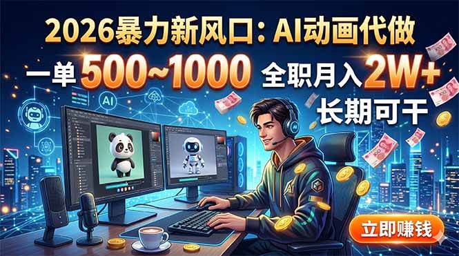 （18993期）2026暴力新风口：AI动画代做，一单500~1000，全职月入2W+，长期可干-佰因轻创网