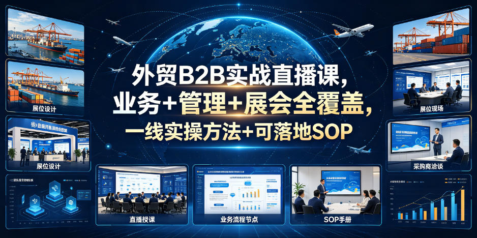 外贸B2B实战直播课，业务+管理+展会全覆盖，一线实操方法+可落地SOP-佰因轻创网