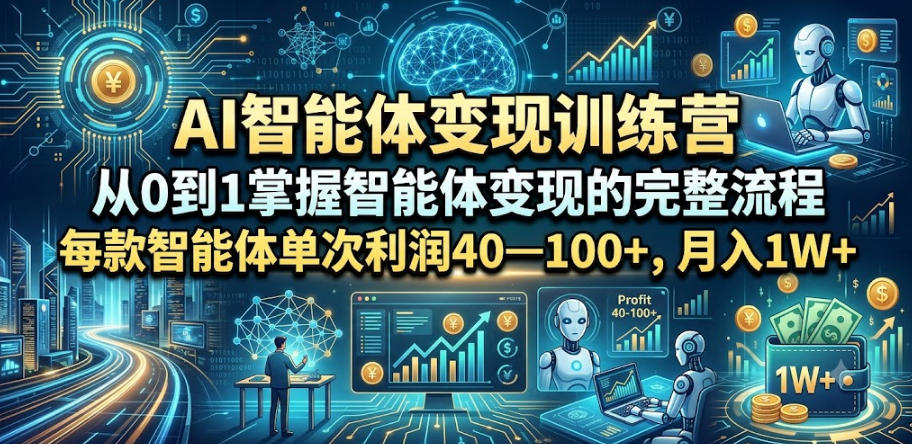 AI智能体变现训练营，从0到1掌握智能体变现的完整流程，每款智能体单次利润40—100+，月入1W+-佰因轻创网