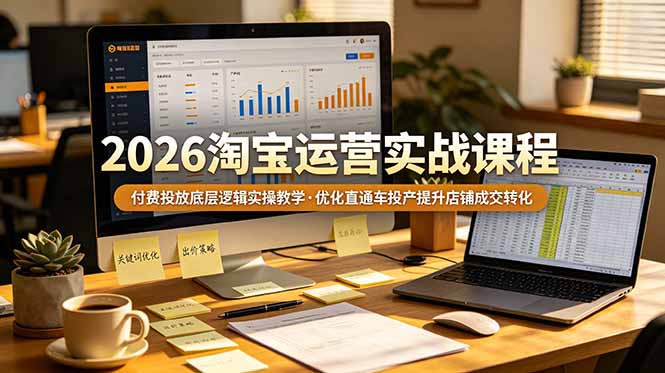 2026 淘宝运营实战课程，付费投放底层逻辑实操教学，优化直通车投产提升店铺成交转化-佰因轻创网