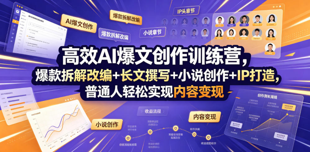 高效AI爆文创作训练营，爆款拆解改编+长文撰写+小说创作+IP打造，普通人轻松实现内容变现-佰因轻创网