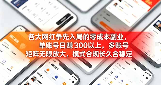 各大网红争先入局的零成本副业，单账号日赚 300 以上，多号矩阵可放大，模式合规长久稳定！-佰因轻创网