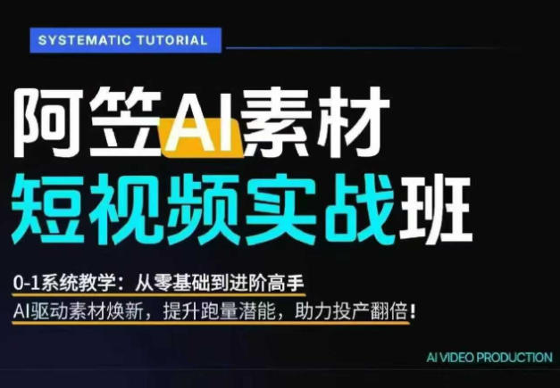 AI视频素材实战班，0-1系统教学，从零基础到进阶高手AI驱动素材焕新，提升跑量潜能，助力投产翻倍-佰因轻创网