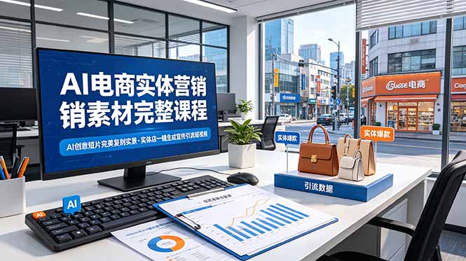 AI电商实体营销素材完整课程，AI创意短片完美复刻实景，实体店一键生成宣传引流短视频-佰因轻创网