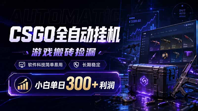 CSGO全自动挂机，游戏搬砖捡漏，软件科技简单易用，长期稳定，小白单日300+利润-佰因轻创网