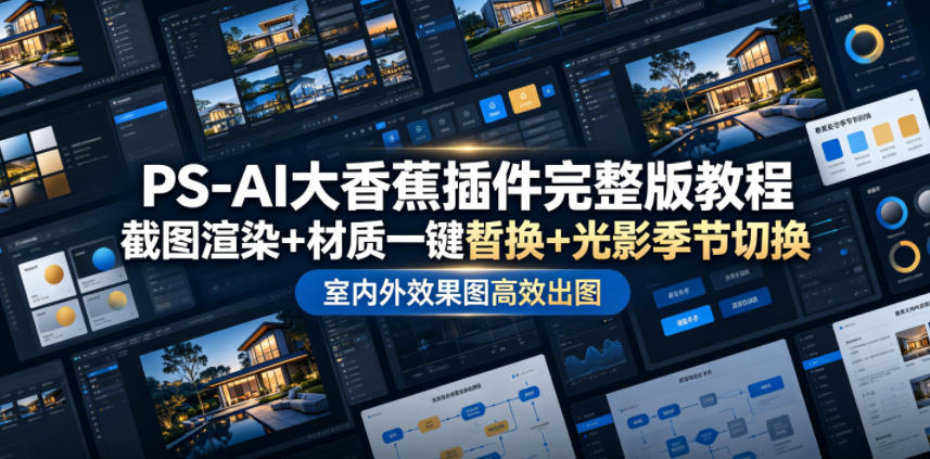 PS-AI大香蕉插件完整版教程，截图渲染+材质一键替换+光影季节切换，室内外效果图高效出图高阶课程-佰因轻创网