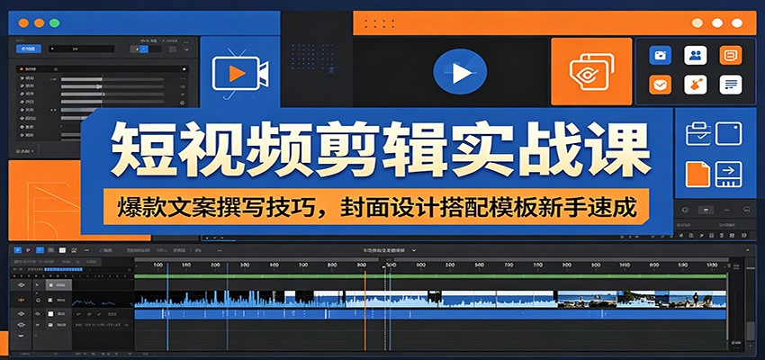 短视频剪辑实战课：爆款文案撰写技巧，封面设计搭配模板新手速成-佰因轻创网