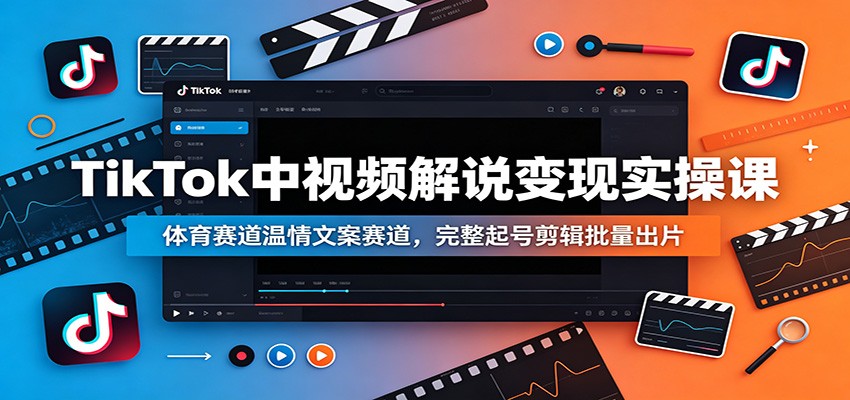 TikTok中视频解说变现实操课：体育赛道温情文案赛道，完整起号剪辑批量出片-佰因轻创网