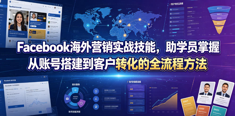 Facebook海外营销实战技能，助学员掌握从账号搭建到客户转化的全流程方法-佰因轻创网