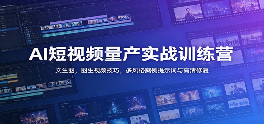 AI短视频量产实战训练营:文生图,图生视频技巧,多风格案例提示词与高清修复-佰因轻创网