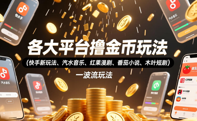各大平台撸金币玩法(快手新玩法、汽水音乐、红果漫剧、番茄小说、木叶短剧)，一波流玩法(收费398元的教程)-佰因轻创网
