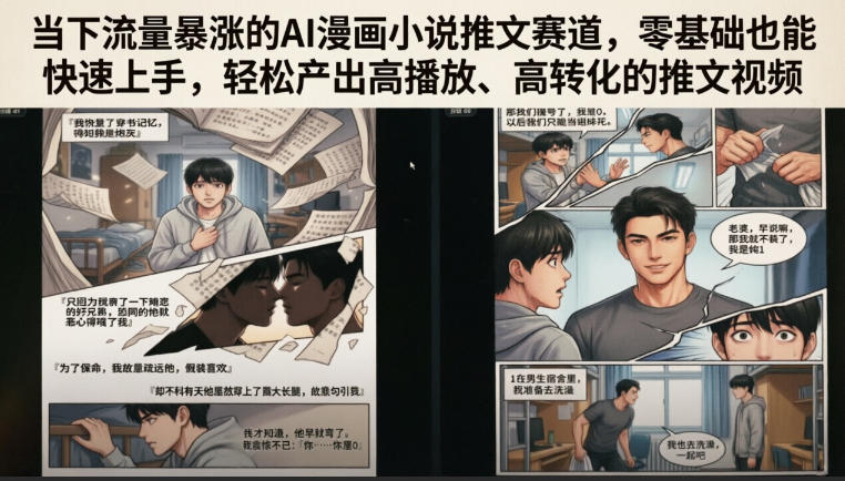 当下流量暴涨的AI漫画小说推文赛道，零基础也能快速上手，轻松产出高播放、高转化的推文视频-佰因轻创网