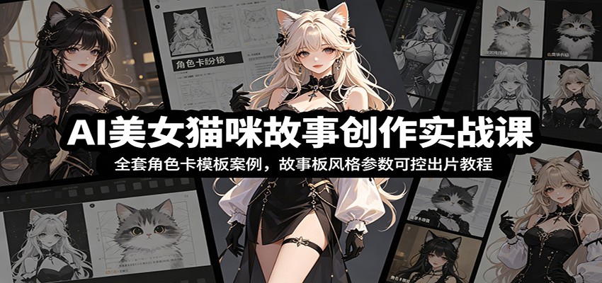 AI美女猫咪故事创作实战课：全套角色卡模板案例，故事板风格参数可控出片教程-佰因轻创网