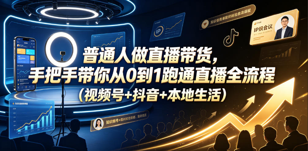 普通人做直播带货，手把手带你从0到1跑通直播全流程(视频号+抖音+本地生活)-佰因轻创网