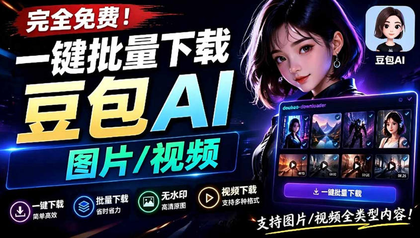 Github最新发布！一键批量下载豆包AI无水印图片/视频，简单易用，自动解析提示词-佰因轻创网
