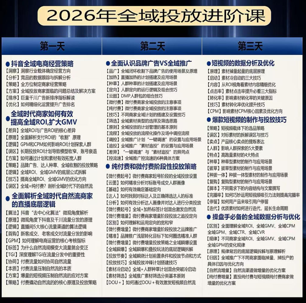千川扫地僧2026抖音全域投放进阶课，少走弯路·快速起量·掌控增长，6月12-14号杭州线下课（更新）