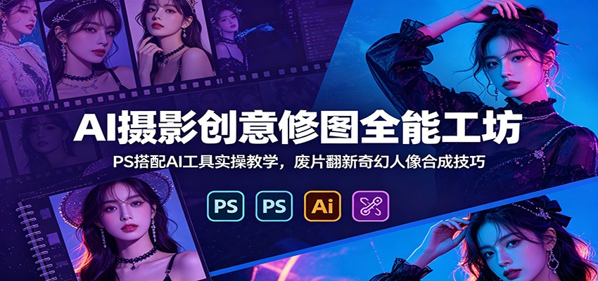 AI摄影创意修图全能工坊：PS搭配AI工具实操教学，废片翻新奇幻人像合成技巧-佰因轻创网