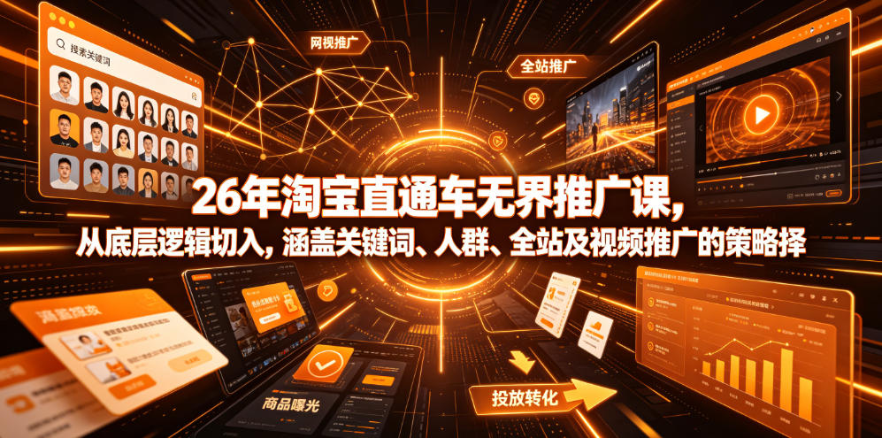 26年淘宝直通车无界推广课，从底层逻辑切入，涵盖关键词、人群、全站及视频推广的策略选择-佰因轻创网
