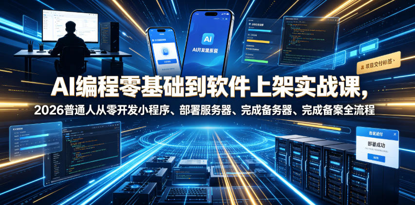 AI编程零基础到软件上架实战课，2026普通人从零开发小程序、部署服务器、完成备案全流程项目落地教程-佰因轻创网