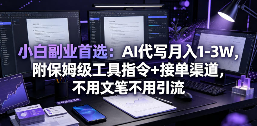 小白副业首选:AI代写月入1-3W,附保姆级工具指令+接单渠道,不用文笔不用引流【揭秘】-佰因轻创网