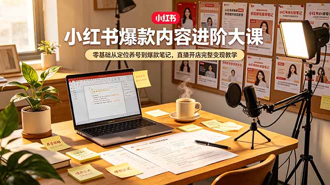 小红书爆款内容进阶大课,零基础从定位养号到爆款笔记,直播开店完整变现教学-佰因轻创网