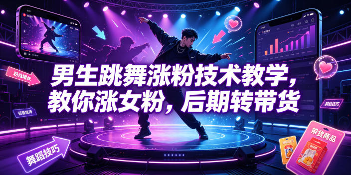 男生跳舞涨粉技术教学，教你涨女粉，后期转带货-佰因轻创网