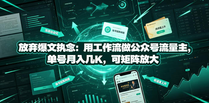 放弃爆文执念：用工作流做公众号流量主，单号月入几K，可矩阵放大-佰因轻创网
