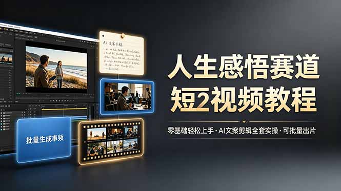 人生感悟赛道短视频教程，零基础轻松上手，AI文案剪辑全套实操可批量出片-佰因轻创网