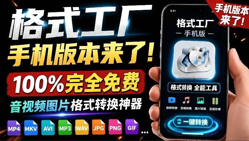 格式工厂来手机版本了！100%完全免费，音视频图片格式转换神器，免费免登录即可使用格式工厂(安卓)-佰因轻创网