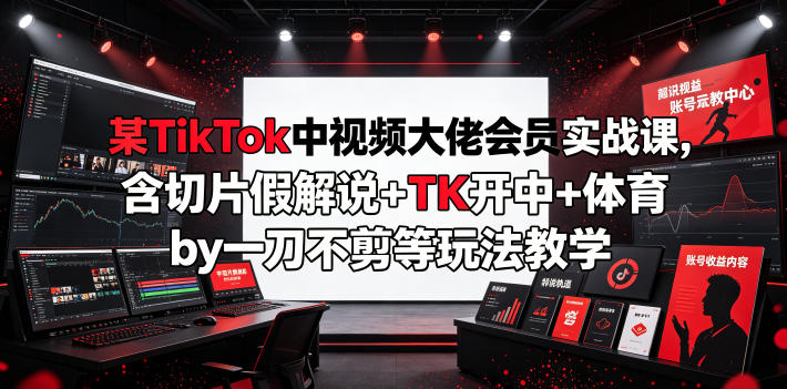某TikTok中视频大佬会员实战课，含切片假解说+TK开中+体育by一刀不剪等玩法教学-佰因轻创网