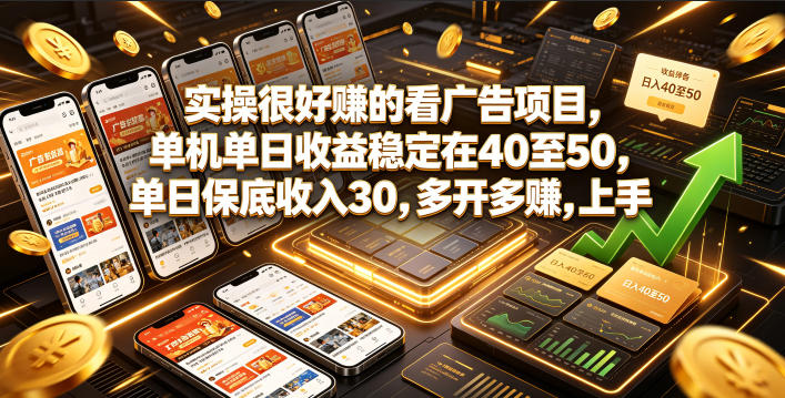实操很好賺的看广告项目,单机单日收益稳定在40至50,单日保底收入30,多开多賺,上手就能变现【揭秘】-佰因轻创网