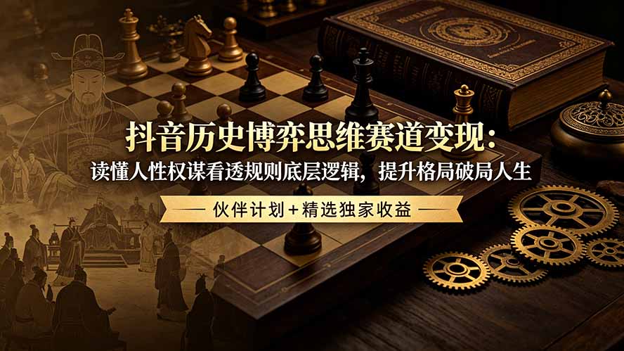 抖音历史博弈思维赛道变现：读懂人性权谋看透规则底层逻辑，提升格局破局人生，伙伴计划+精选独家收益-佰因轻创网