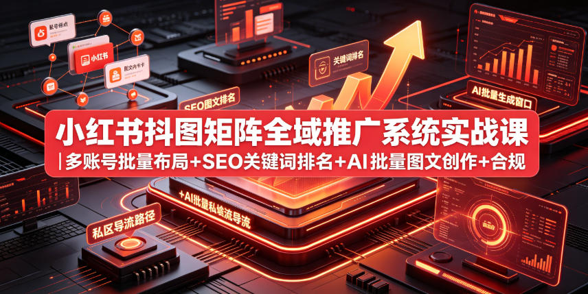 小红书抖图矩阵全域推广系统实战课｜多账号批量布局+SEO关键词排名+AI批量图文创作+合规私域导流完整落地教程-佰因轻创网