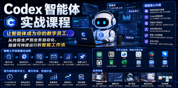 Codex智能体实战课程，让智能体成为你的数字员工，从内容生产到业务自动化，搭建可持续运行的智能工作流-佰因轻创网