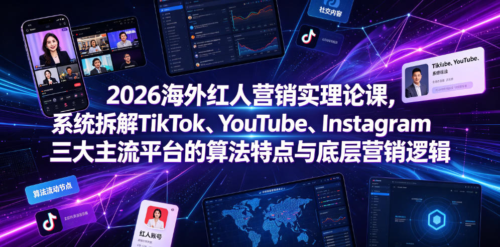 2026海外红人营销实理论课，系统拆解TikTok、YouTube、Instagram三大主流平台的算法特点与底层营销逻辑-佰因轻创网