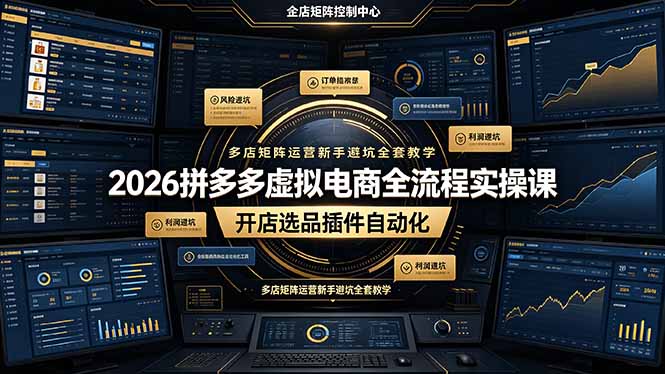 2026拼多多虚拟电商全流程实操课，开店选品插件自动化，多店矩阵运营新手避坑全套教学-佰因轻创网