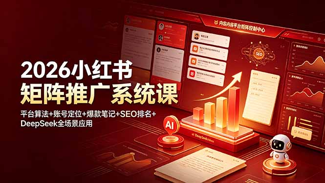 2026小红书矩阵推广系统课：平台算法+账号定位+爆款笔记+SEO排名+DeepSeek全场景应用-佰因轻创网