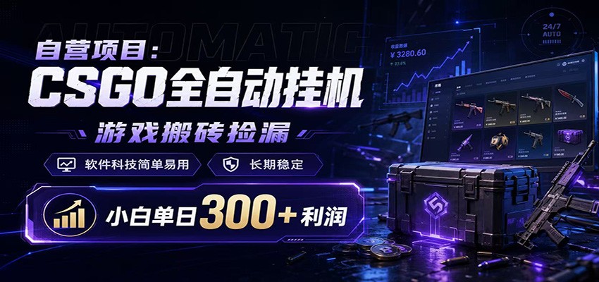 CSGO挂机捡漏项目通过利用游戏饰品交易机制，结合薄凉软件辅助捡漏，实现盈利-佰因轻创网