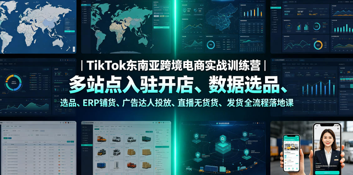 TikTok东南亚跨境电商实战训练营｜多站点入驻开店、数据选品、ERP铺货、广告达人投放、直播无货源发货全流程落地课-佰因轻创网