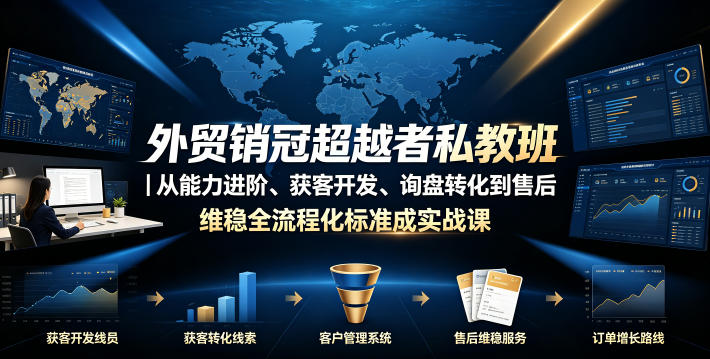 外贸销冠超越者私教班｜从能力进阶、获客开发、询盘转化到售后维稳全流程标准化成交实战课-佰因轻创网