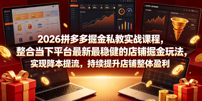 2026拼多多掘金私教实战课程，整合当下平台最新最稳健的店铺掘金玩法，实现降本提流，持续提升店铺整体盈利-佰因轻创网