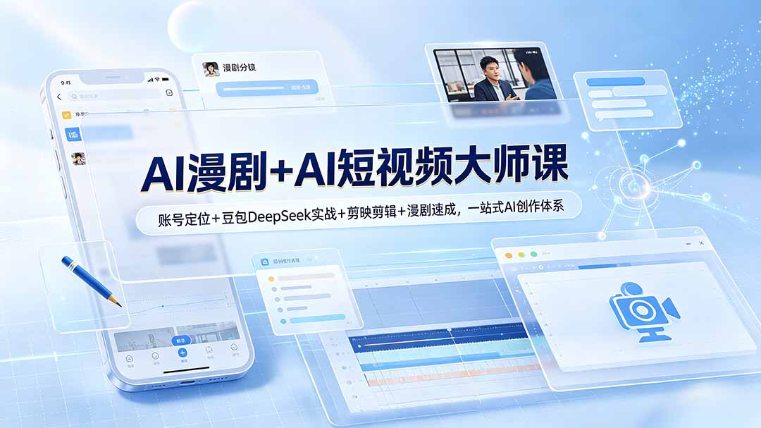AI漫剧+AI短视频大师课：账号定位+豆包DeepSeek实战+剪映剪辑+漫剧速成，一站式AI创作体系-佰因轻创网