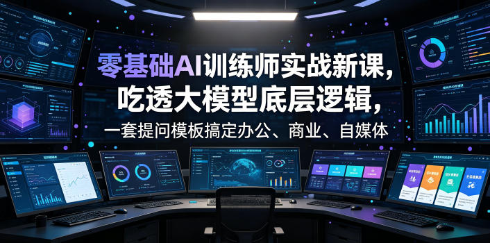 零基础AI训练师实战课，吃透大模型底层逻辑，一套提问模板搞定办公、商业、自媒体、设计、生活全场景AI落地应用-佰因轻创网