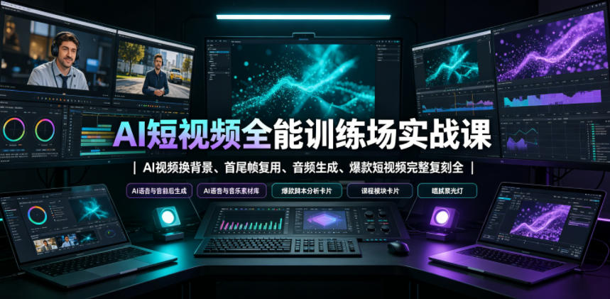 AI短视频全能训练场实战课｜AI视频换背景、首尾帧复用、音频生成、爆款短视频完整复刻全套实操教学-佰因轻创网