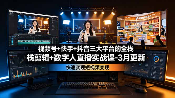 视频号+快手+抖音三大平台的全栈剪辑+数字人直播实战课-3月更新:快速实现短视频变现-佰因轻创网