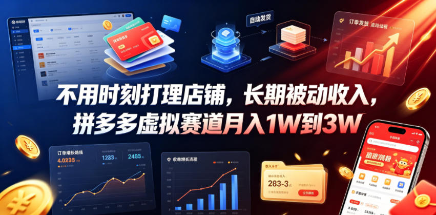 不用时刻打理店铺，长期被动收入，拼多多虚拟赛道月入1W到3W【揭秘】-佰因轻创网