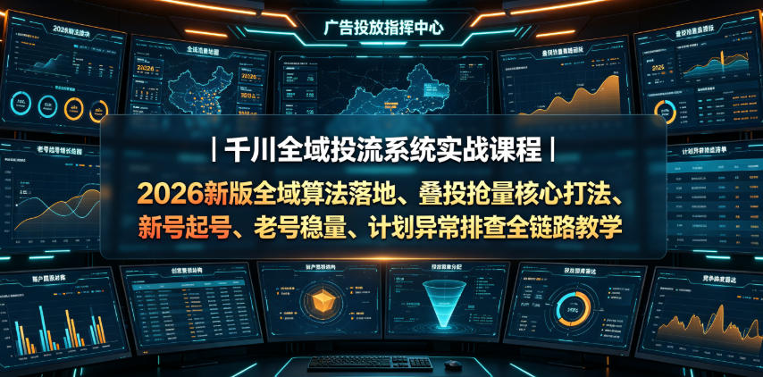 千川全域投流系统实战课程｜2026新版全域算法落地、叠投抢量核心打法、新号起号、老号稳量、计划异常排查全链路教学-佰因轻创网