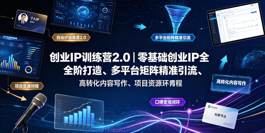 创业IP训练营2.0｜零基础创业IP全阶打造、多平台矩阵精准引流、高转化内容写作、项目资源对接与口碑变现闭环课程-佰因轻创网
