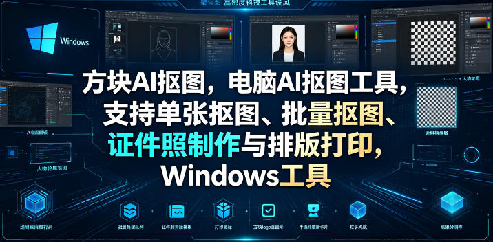 方块AI抠图，电脑AI抠图工具，支持单张抠图、批量抠图、证件照制作与排版打印，Windows工具-佰因轻创网