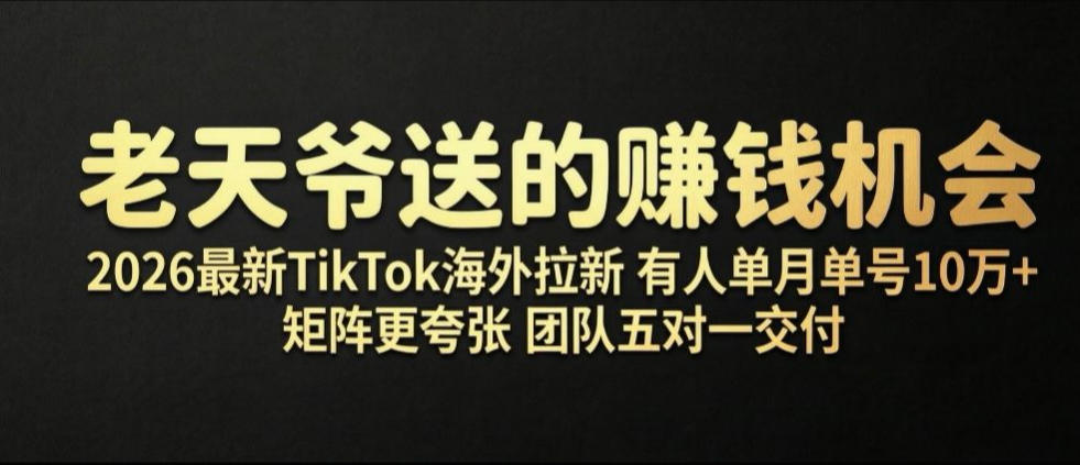 老天爷送的賺钱机会！2026最新TikTok海外拉新，有人单月单号10W+，矩阵更夸张，团队交付【揭秘】-佰因轻创网